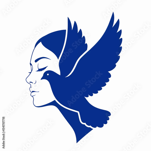 Serene woman dove unity peace perfect harmony symbol hope dreams aspirations