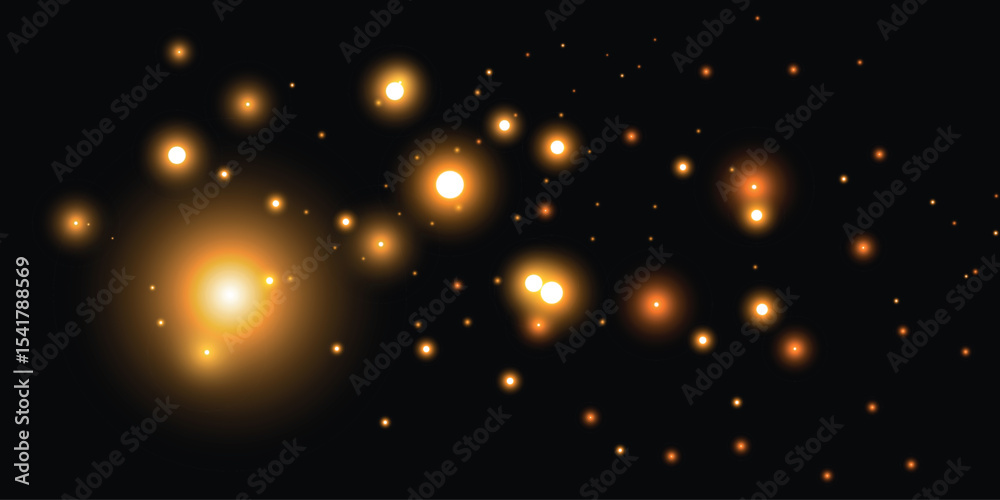 Obraz premium abstract visual effect with golden light dots of different sizes on a dark background.