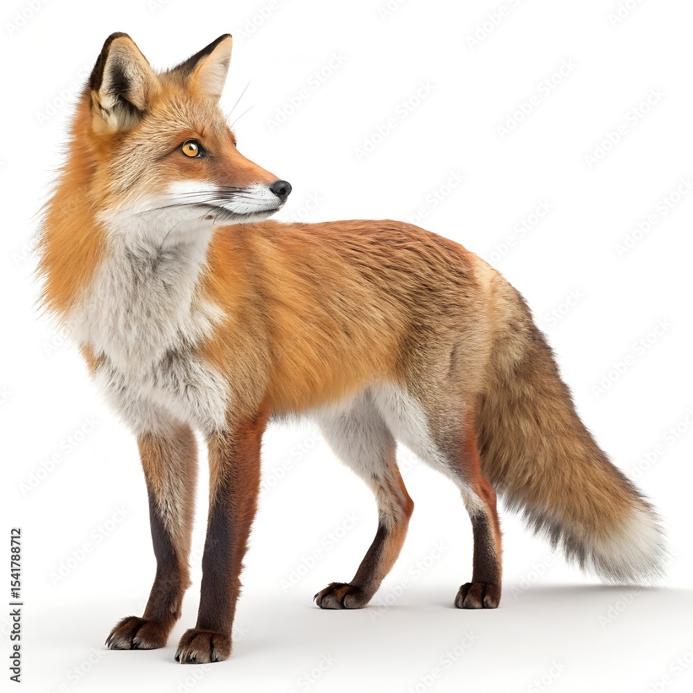 Fototapeta premium Red fox standing profile isolated white background
