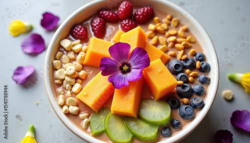Vibrant Healthy Bowl of Fresh Fruits with Colors and Textures Creating a Delicious Gourmet Treat