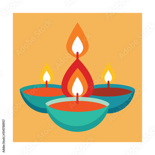 Artistic illustration of lit diyas for diwali celebrations and festival greetings