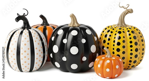 Spooky Chic Decorative Pumpkins with Polka Dots and Stripes for Halloween