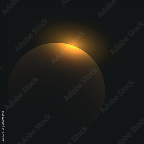 an abstract image of a spherical object partially illuminated with golden light on a dark background, reminiscent of a planet or the sun during an eclipse.