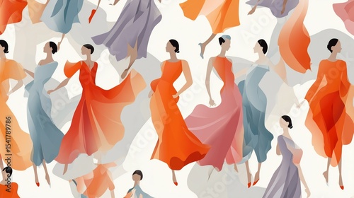Fashion women in flowing gradient dresses

