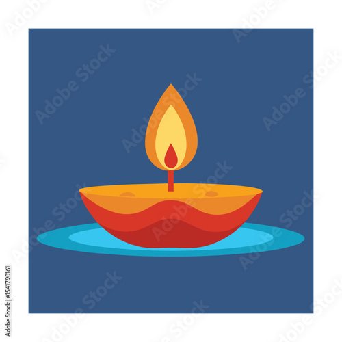Simple and colorful flat illustration of a diwali diya or lamp on a blue background