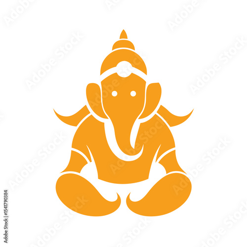 Orange silhouette of lord ganesha deity in meditation pose on isolated white background
