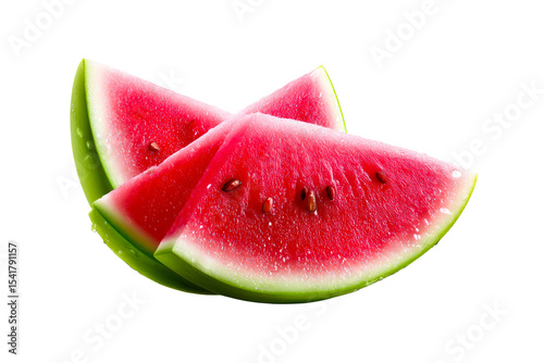 Fresh watermelon slices with juicy red interiors on clear bg