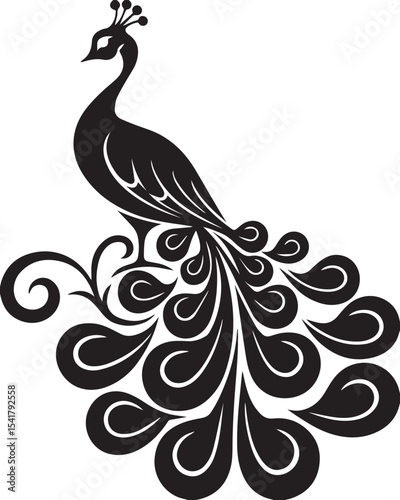 peacock, bird silhouette, elegant bird, feathered bird, exotic bird, majestic peacock, peacock tail, royal bird, plume, bird icon, beautiful feathers, 