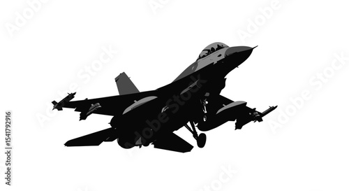 Vector Silhouette of Detailed Fighter Jet F-16 – Military Aircraft Illustration for Defense and Aviation Design