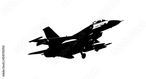 Vector Silhouette of Detailed Fighter Jet F-16 – Military Aircraft Illustration for Defense and Aviation Design