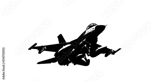 Vector Silhouette of Detailed Fighter Jet F-16 – Military Aircraft Illustration for Defense and Aviation Design