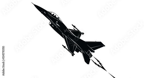 Vector Silhouette of Detailed Fighter Jet F-16 – Military Aircraft Illustration for Defense and Aviation Design