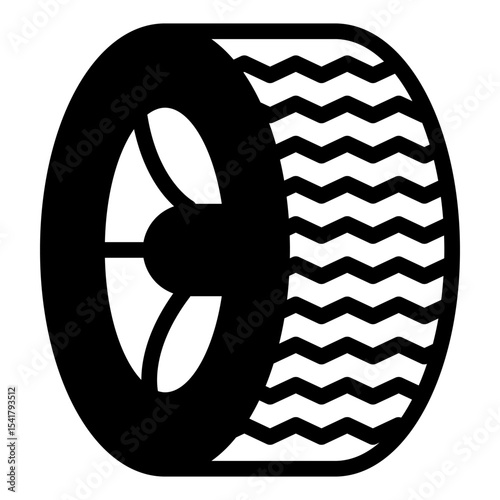 Car wheel with tire solid icon, tires fitting concept. Vector graphics. Wheel disc with rubber tire, car service sign on white background, style mobile or design.
