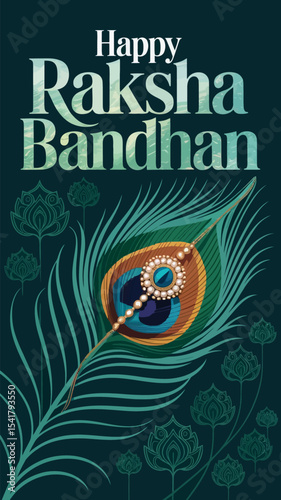 Elegant Raksha Bandhan Greeting with Rakhi and Peacock Feather Design