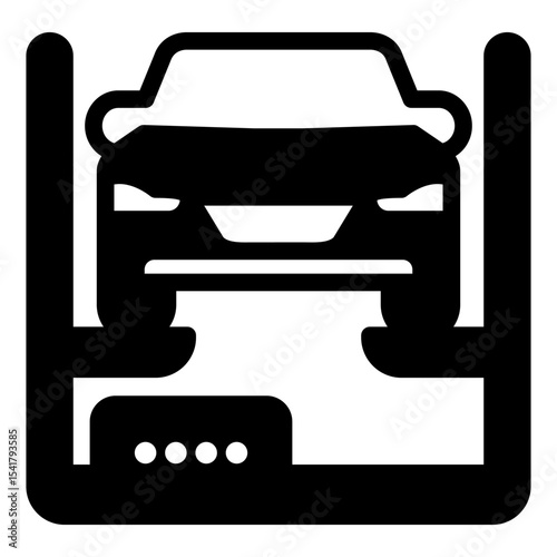 Car with elevator solid icon, car service concept. Vector graphics. Cargo lift for motor vehicle repair, changing parts sign on white background, style mobile or design.