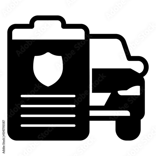 Car with document solid icon, automobile sales concept. Vector graphics. Motor vehicle power of attorney form paper sign on white background, style mobile or design.