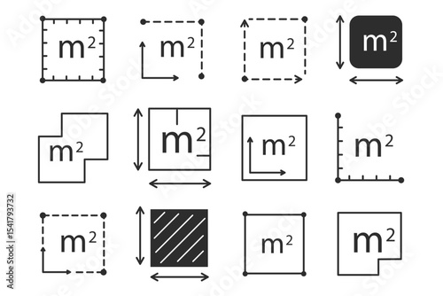 Square meter icon line quantity area, m2 measuring area sign symbol. Simple territory measurement. Flat area square meter.