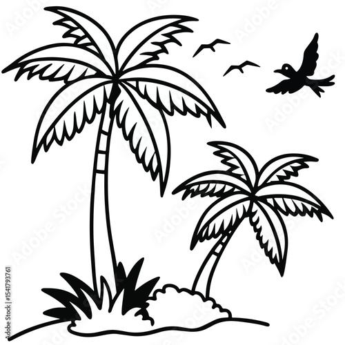 Tropical summer beach with a vibrant palm tree silhouette