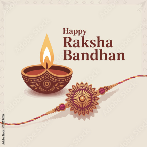 Raksha Bandhan Greeting with Traditional Diya and Rakhi Design