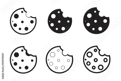 Six monochrome bitten circle cookies display different dot patterns on a white background