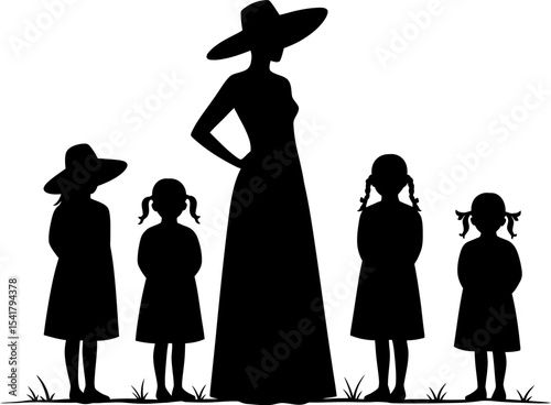 Woman and Girls Silhouettes - Mother Daughter Family

