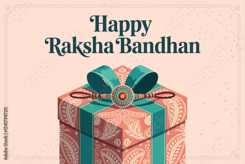 Raksha Bandhan Gift Box with Decorative Ribbon and Rakhi Greeting Design