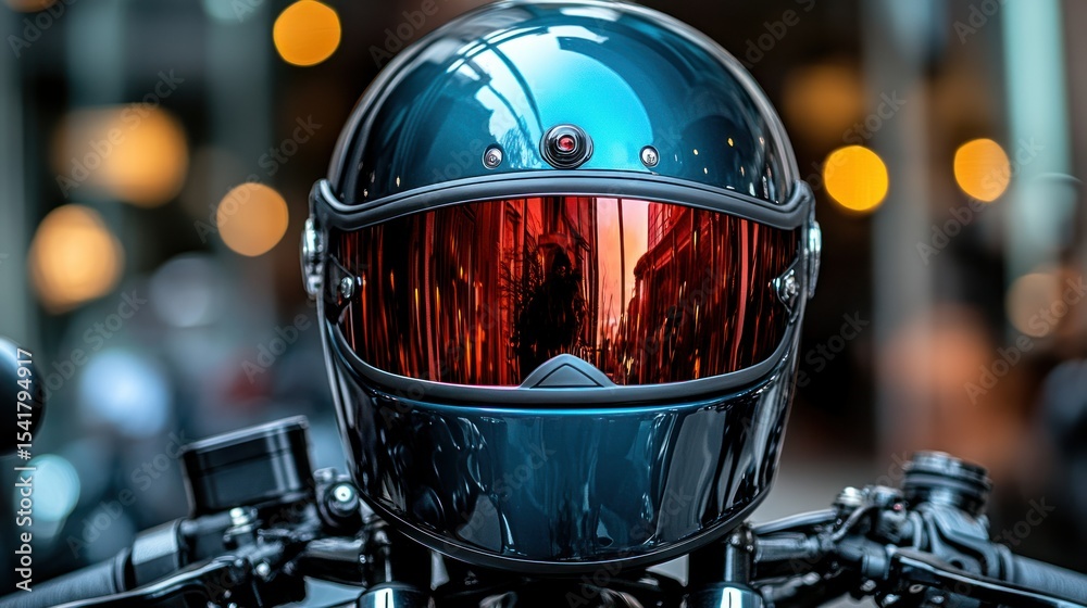 Fototapeta premium Teal motorcycle helmet with tinted visor