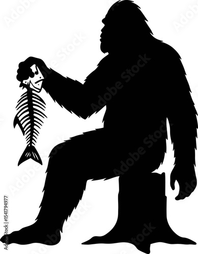 Bigfoot Fishing Silhouette - Sasquatch Fish Skeleton

