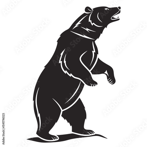 Illustration of a standing bear roaring with a black and white color scheme Silhouette
