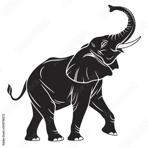 of an elephant with its trunk raised in a triumphant pose art Silhouette