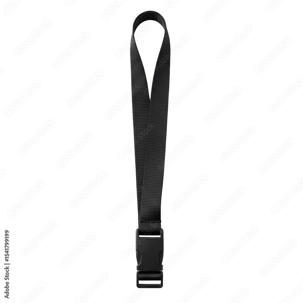 Naklejka premium Black nylon lanyard with plastic buckle closure
