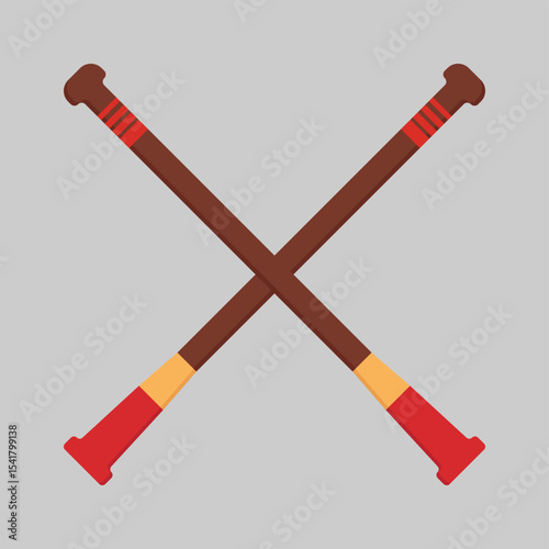 Pair of Wooden Rowing Oars Crossed Nautical Sport Equipment Illustration