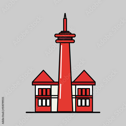 Iconic Red Tower and Building Illustration Architectural Landmark Design