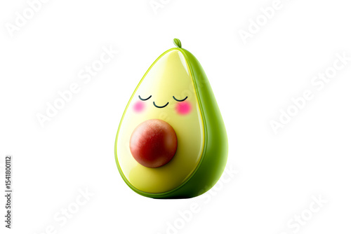 Smiling avocado with rosy cheeks on a clear background
