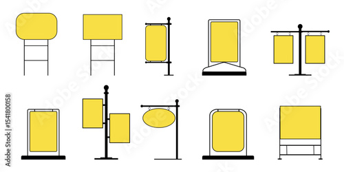 Set of modern sign board, promotional billboards, Light box in Minimal vector design illustration