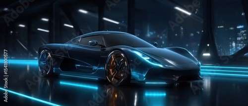 Futuristic sports car in a modern city