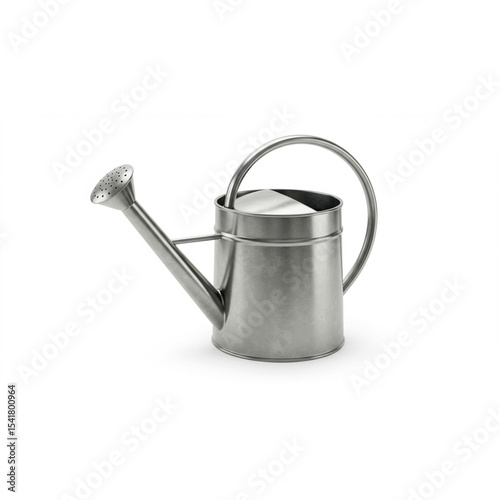 Stylish Stainless Steel Watering Can on White Background