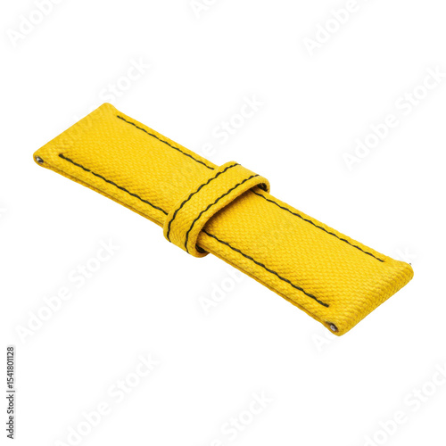 Bright yellow textured watch strap with black stitching detail and keeper loop