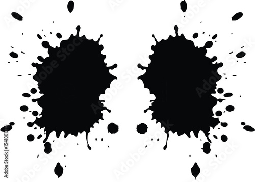 Symmetrical black blots create an abstract inkblot against white, creating modern minimalist art