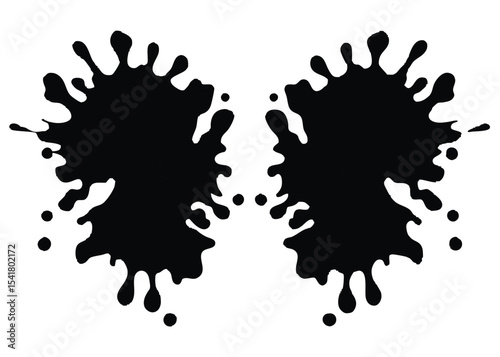 Symmetric ink blot spreads like a butterfly with splatters that add unique character