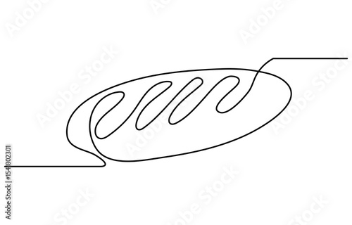 Bread one line drawing, One continuous line drawing of long loaf bread, Continuous line art drawing Bread in the form of a baguette Long sandwich bread. One Continuous Line Drawing of Bread Icon.