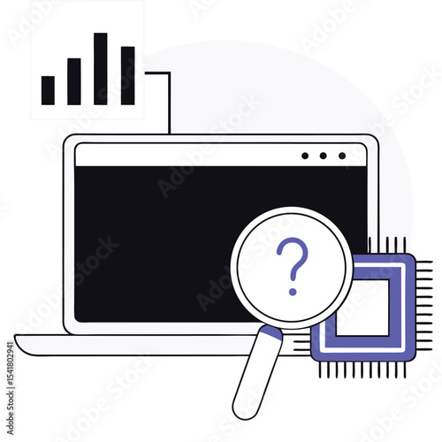 Finding solutions for computer issues, a magnifying glass with question mark is visible