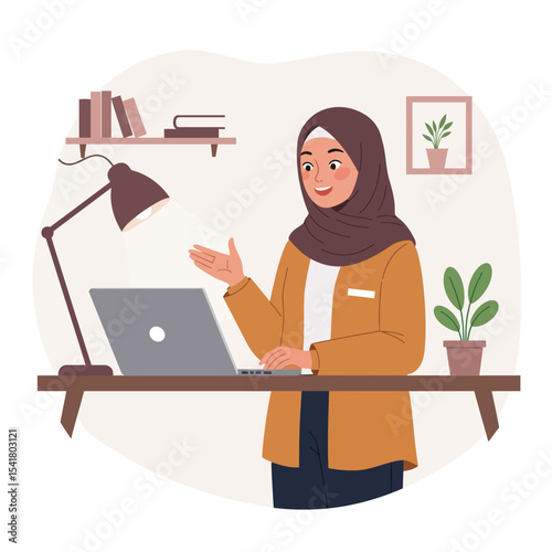 Muslim businesswoman having a video conference call.