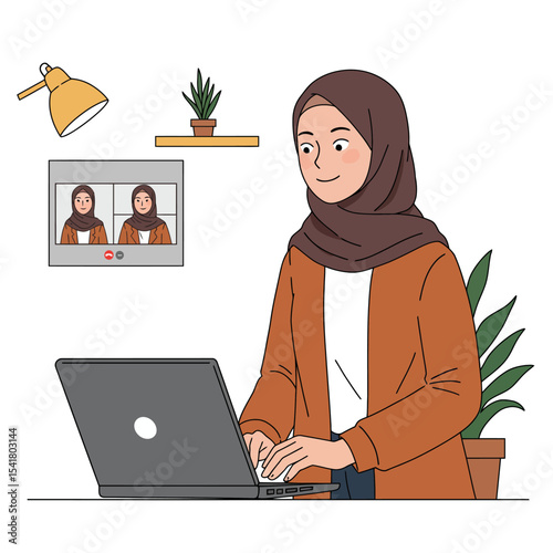 Muslim businesswoman having a video conference call.