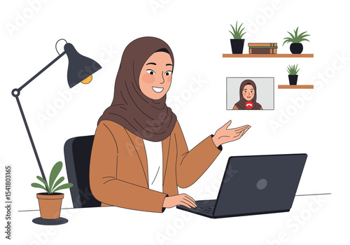 Muslim businesswoman having a video conference call.