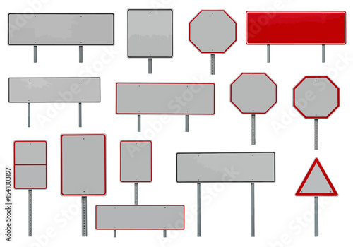 Collection of various blank road signs isolated on white.