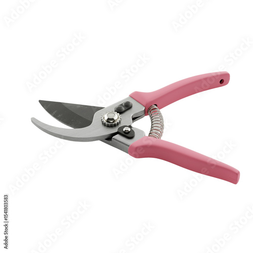 A high-quality, pink secateurs (pruning shears) against a plain white background.