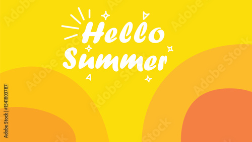 Vibrant yellow gradient background with hello summer text and decorative elements for summer season