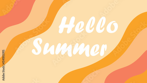 Colorful abstract hello summer text on a warm sunny wavy background for seasonal greetings