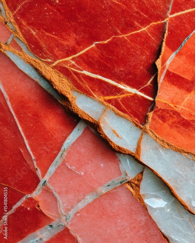 Rosso Levanto marble with sharp orange mineral seams, classic Italian red stone macro texture for interior architecture and wall cladding